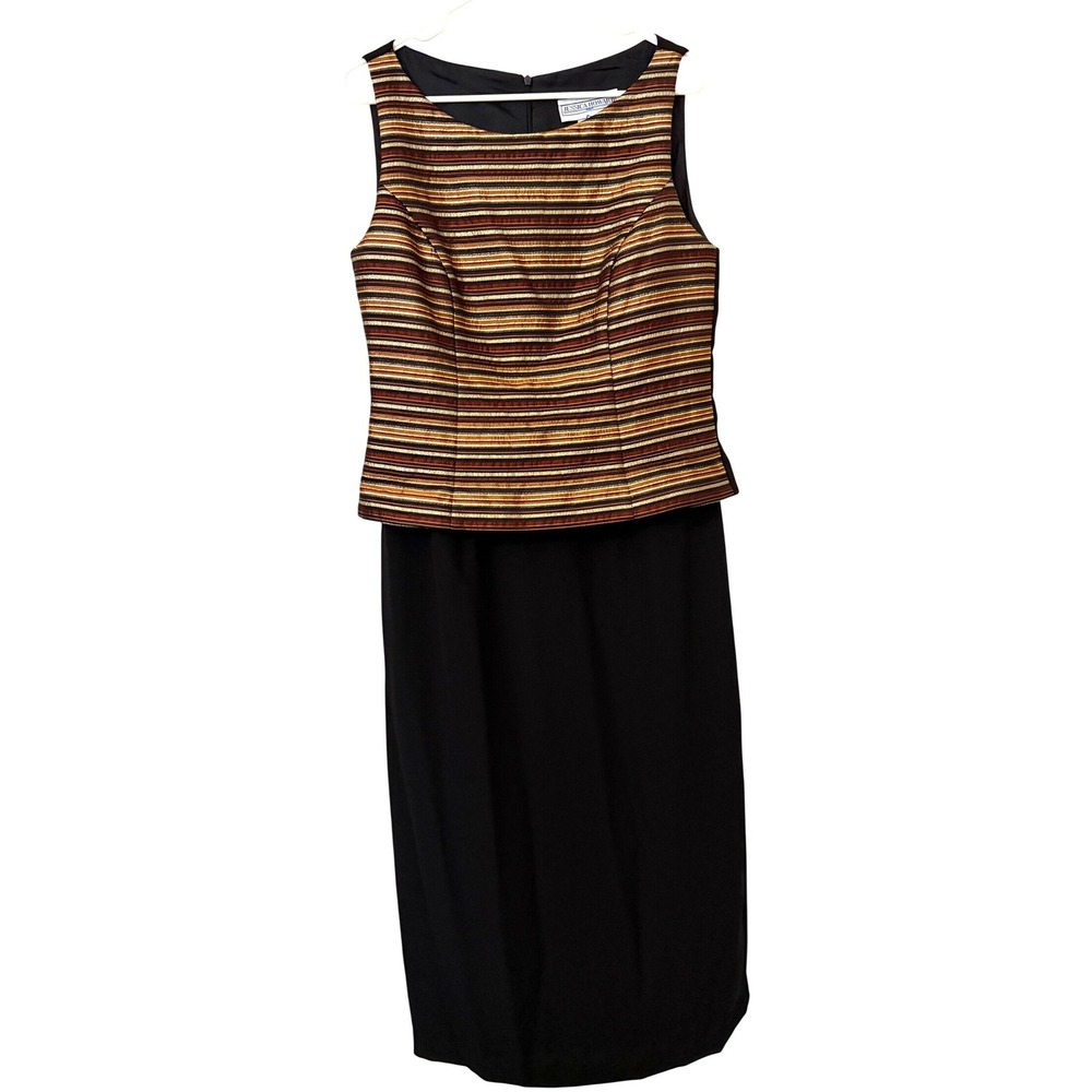 Jessica Howard Vintage 90s Metallic Striped Maxi Dress Black Gold Bronze Size 12